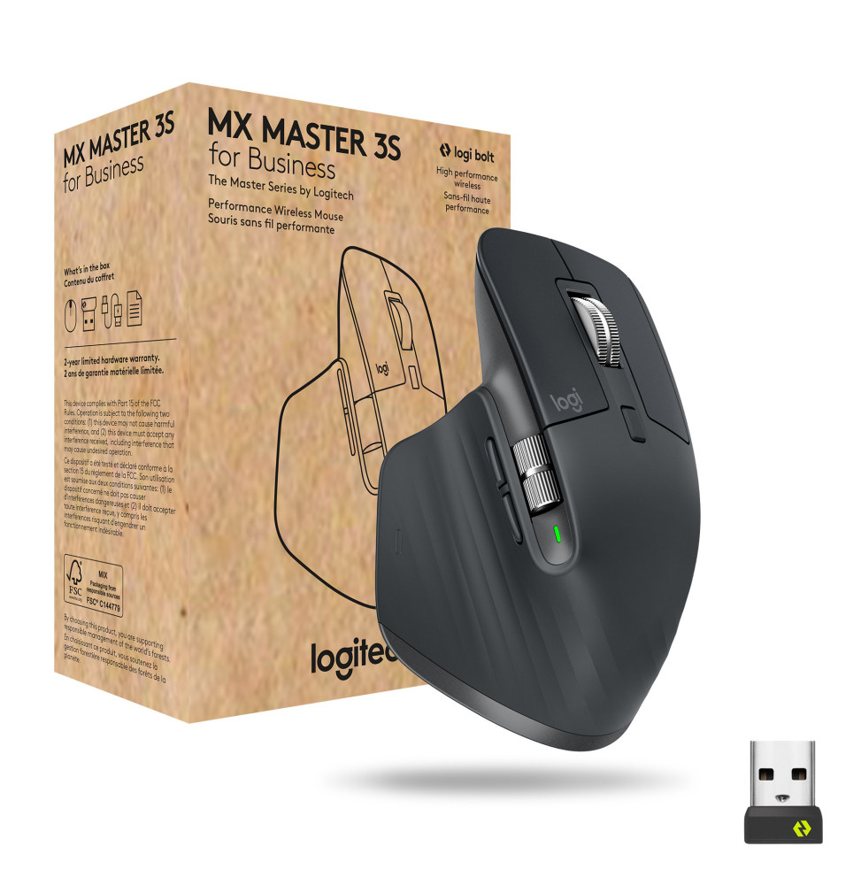 Logitech MX Master 3s for Business souris Droitier RF sans fil + Bluetooth Laser 8000 DPI (910-006582)