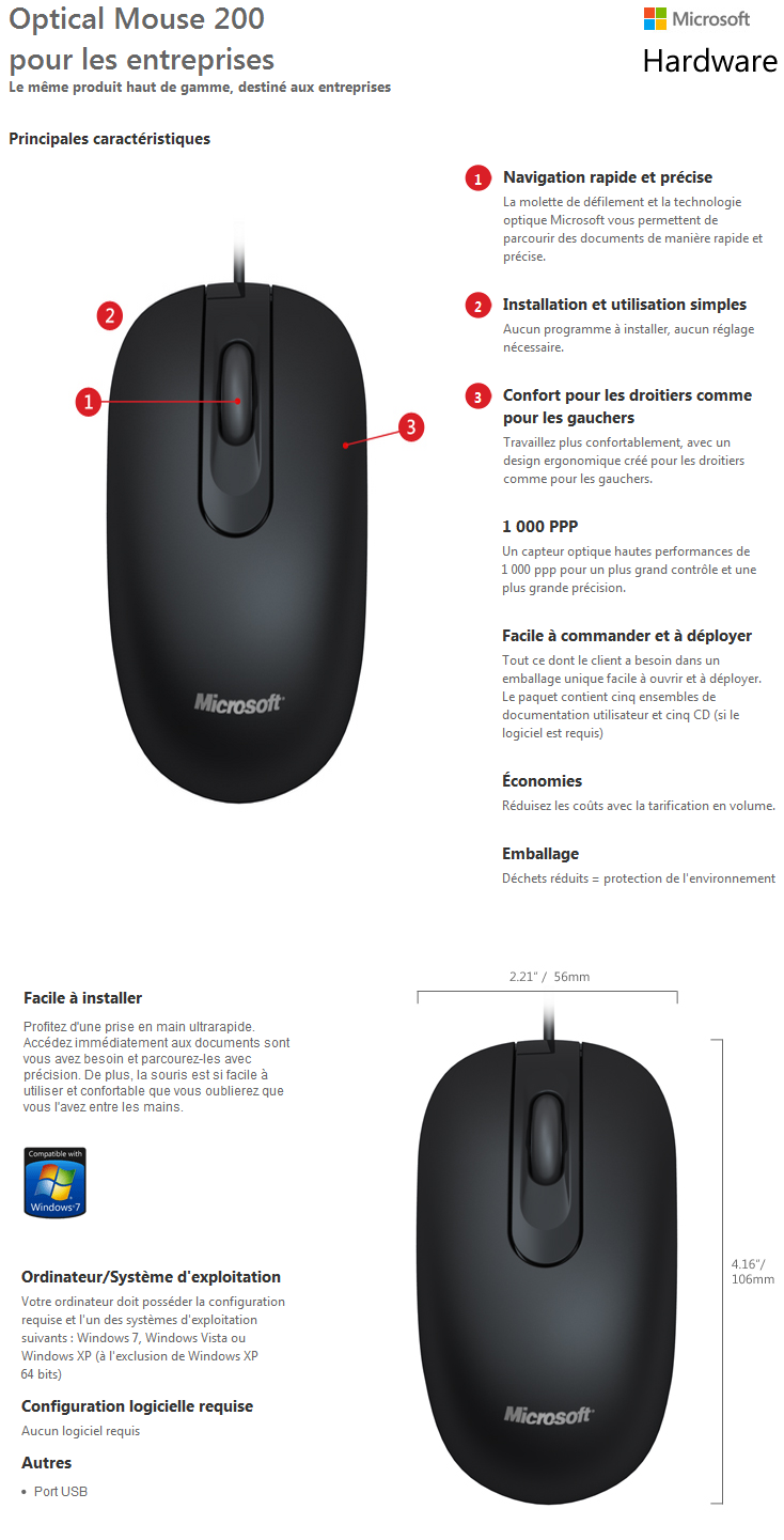 DELL SOURIS AVEC FIL MS111 MOUSE - Caractéristiques - Imprimante