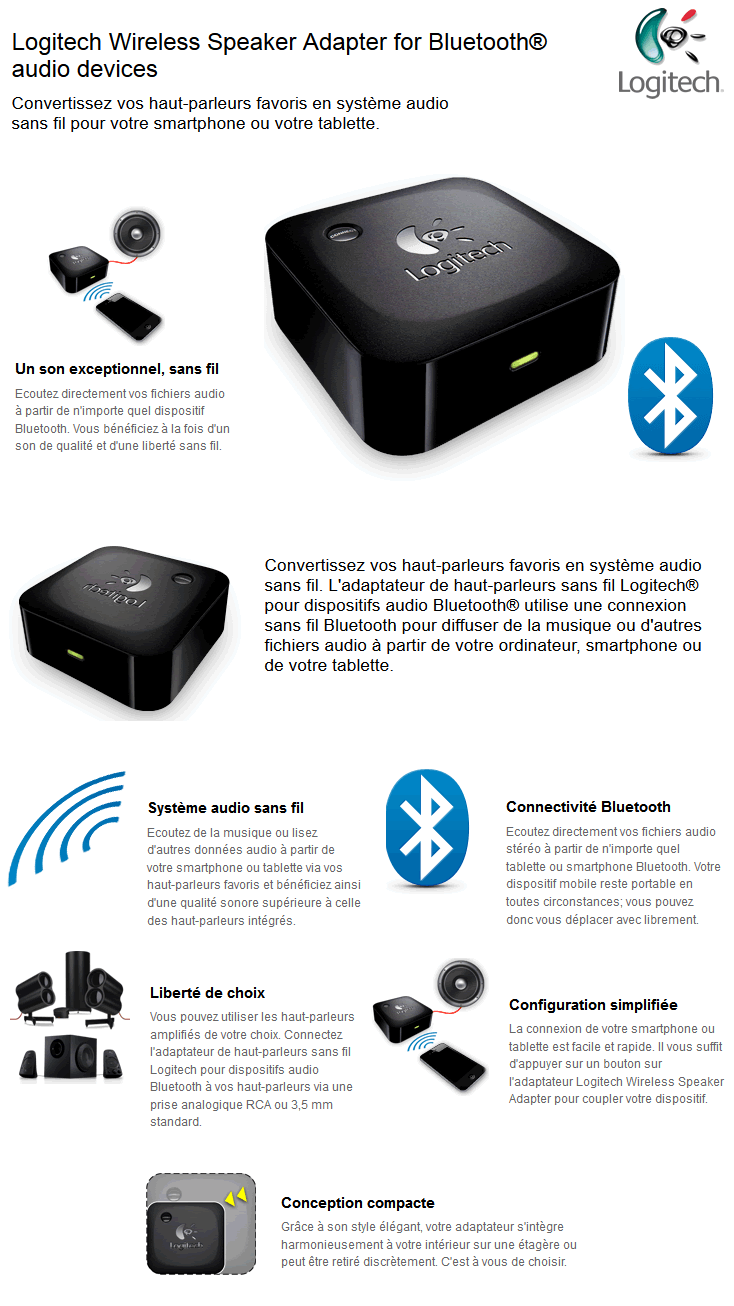 Logitech Wireless Speaker Adapter (980-000541) prix Maroc