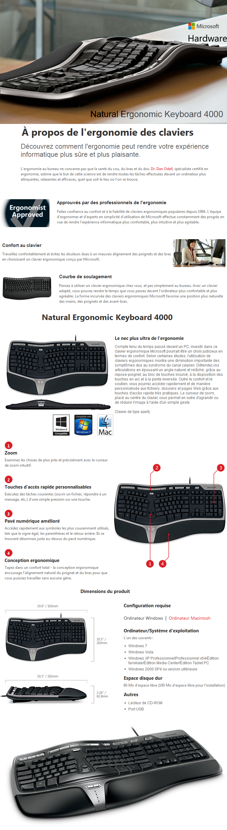 Acheter Clavier USB Microsoft Natural Ergonomic Keyboard 4000 - AZERTY Maroc