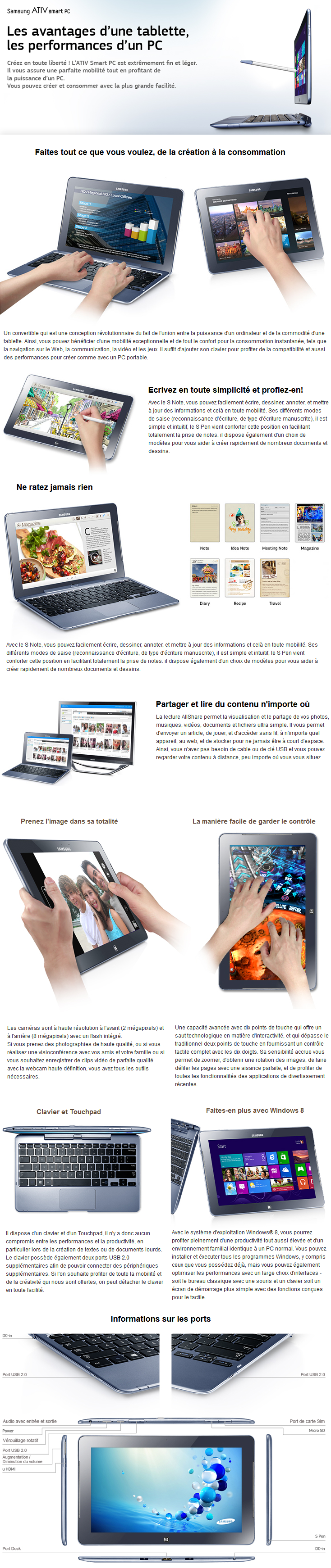 Acheter Tablette Convertible Samsung ATIV Smart PC 11,6" (XE500T1C-A02MA) Maroc